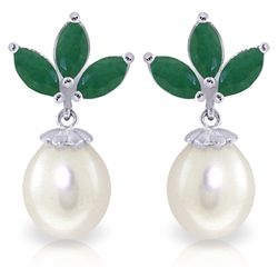 14k Solid Gold 1.50ct Emerald & Pearl Earrings