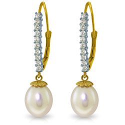 14k Solid Gold 0.30ct Diamond & Pearl Earrings