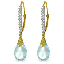 14k Solid Gold 6.0ct Blue Topaz & Diamond Earrings