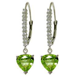 14k WG 3.25ct Heart Peridot w/ DIAMONDS Earrings