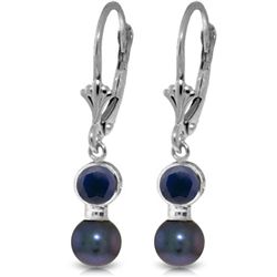 14k WG 1.20ct Bezel set Sapphire & Pearl Earrings