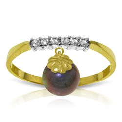 14k Solid Gold Black Pearl & Diamonds Ring