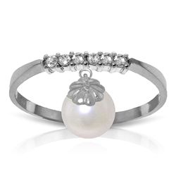14k Solid Gold Pearl & Diamond Ring