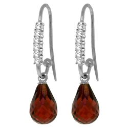 14k WG .18ct Diamond Fish Hook Earring w/ 4.50ct Garnet