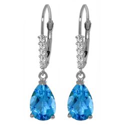 14 WG 3.0ct Blue Topaz & Diamond Leverback Earrings