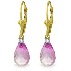14k Yellow Gold 4.50ct Pink Topaz & Diamond Earrings
