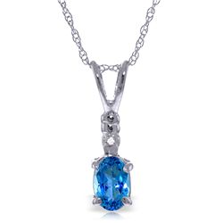 14k WG 0.45ct Oval Blue Topaz & Diamond Necklace