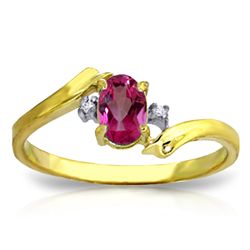 14K YG 0.01ct DIAMOND & 0.45ct OVAL PINK TOPAZ RING