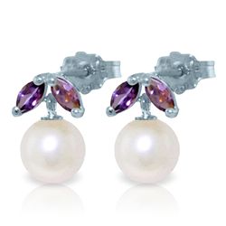 14k WG 0.40ct Amethyst & Pearl Earrings