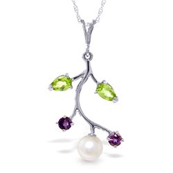 14k Solid Gold Peridot, Amethyst & Pearl Necklace