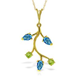 14k Solid Gold Blue Topaz & Peridot Necklace