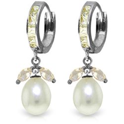 14K White Gold 8.0ct Pearl &1.3ct 1ct White Topaz Earring