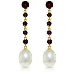14k Yellow Gold Garnet & Pearl Drop Earrings
