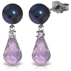 14k WG 4.50ct Amethyst, Diamond & Pearl Earrings