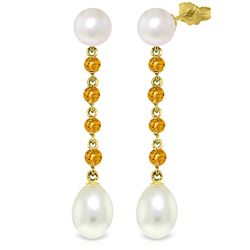 14k Yellow Gold Citrine & Pearl Drop Earrings