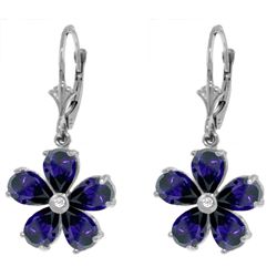 14k WG 4.40ct Sapphire & Diamond Flower Dangle Earring