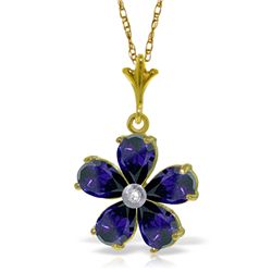 14k Solid Gold 2.20ct Sapphire & Diamond Necklace