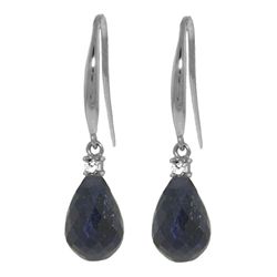 14k WG 6.60ct Sapphire & Diamond Fish Hook Earrings