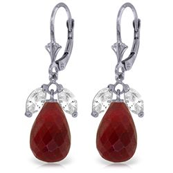 14K White Gold 17.6ct Ruby & White Topaz Earring