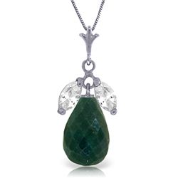 14K White Gold 8.8ct Emerald & White Topaz Necklace