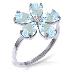 14K White Gold 2.2ct Aquamarine& Diamond Flower Ring