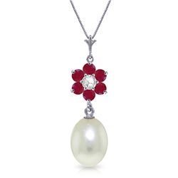 14k exquisite Ruby, Pearl and Diamond Necklace