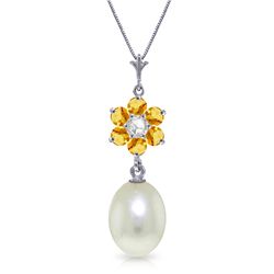 14K White Gold 4.0ct Pearl, Citrine & Diamond Necklace