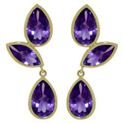 Amethyst Leaf Dangle Earrings in 14k Yellow Gold