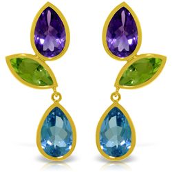 Amethyst, Peridot and Blue Topaz Earrings in 14k Gold