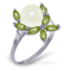 14K White Gold 2.0ct Pearl & .65ct Peridot Ring