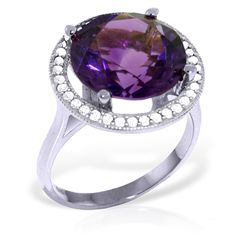 14k Solid Gold 6.0ct Amethyst & Diamond Ring