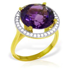 14k Solid Gold 6.0ct Amethyst & Diamond Ring