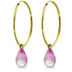 14k Gold 4.50ct Pink Topaz Hoop Earrings