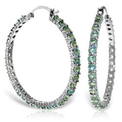 14K White Gold 6.0ct Round Blue Topaz Hoop Earring