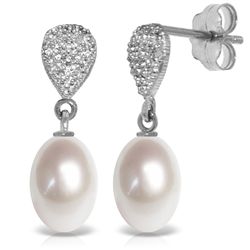 14k Freshwater Pearl with Diamond Drop Earrings