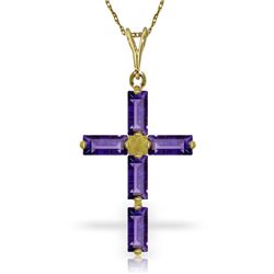 14k Solid Gold 1.15ct Amethyst Cross Necklace