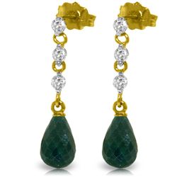 14k Solid Gold 6.60ct Emerald & Diamond Earrings
