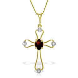 14K YG DIAMONDS & 0.45ct GARNET CROSS NECKLACE