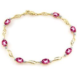 14K 3.38ct PINK TOPAZ & DIAMOND TENNIS BRACELET