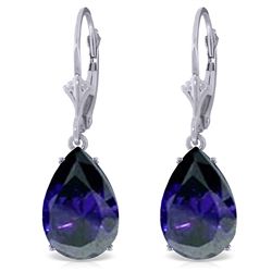 14K White Gold 9.30ct Pear Sapphire Leverback Earring