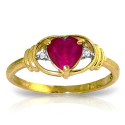 14K YG 0.01ct DIAMOND & 1.00ct HEART RUBY RING