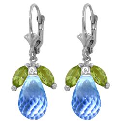 14k Gold 13.40ct Blue Topaz with Peridot Earrings