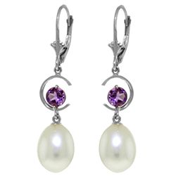 14k White Gold Amethyst and Pearl Duo Earrings