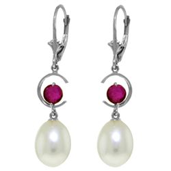 14k WG 1.0ct Ruby & Pearl Dangle Earrings