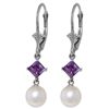 Image 1 : 14k WG 1.0ct Amethyst & Pearl Dangle Earrings