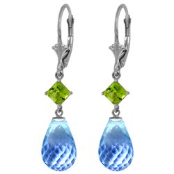 14k White Gold 10.0ct Blue Topaz & Peridot Earrings