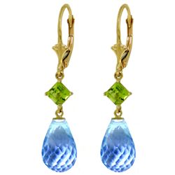 14k Gold Peridot and Blue Topaz Dangle Earrings