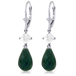 14K White Gold 17.60ct Emerald & White Topaz Earring