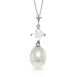 14k White Gold Pearl & 0.50ct White Topaz Necklace
