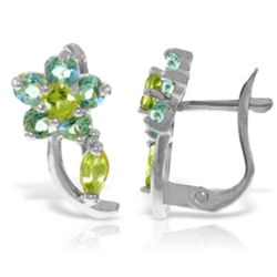 14k WG Blue Topaz & Peridot Flower Earrings